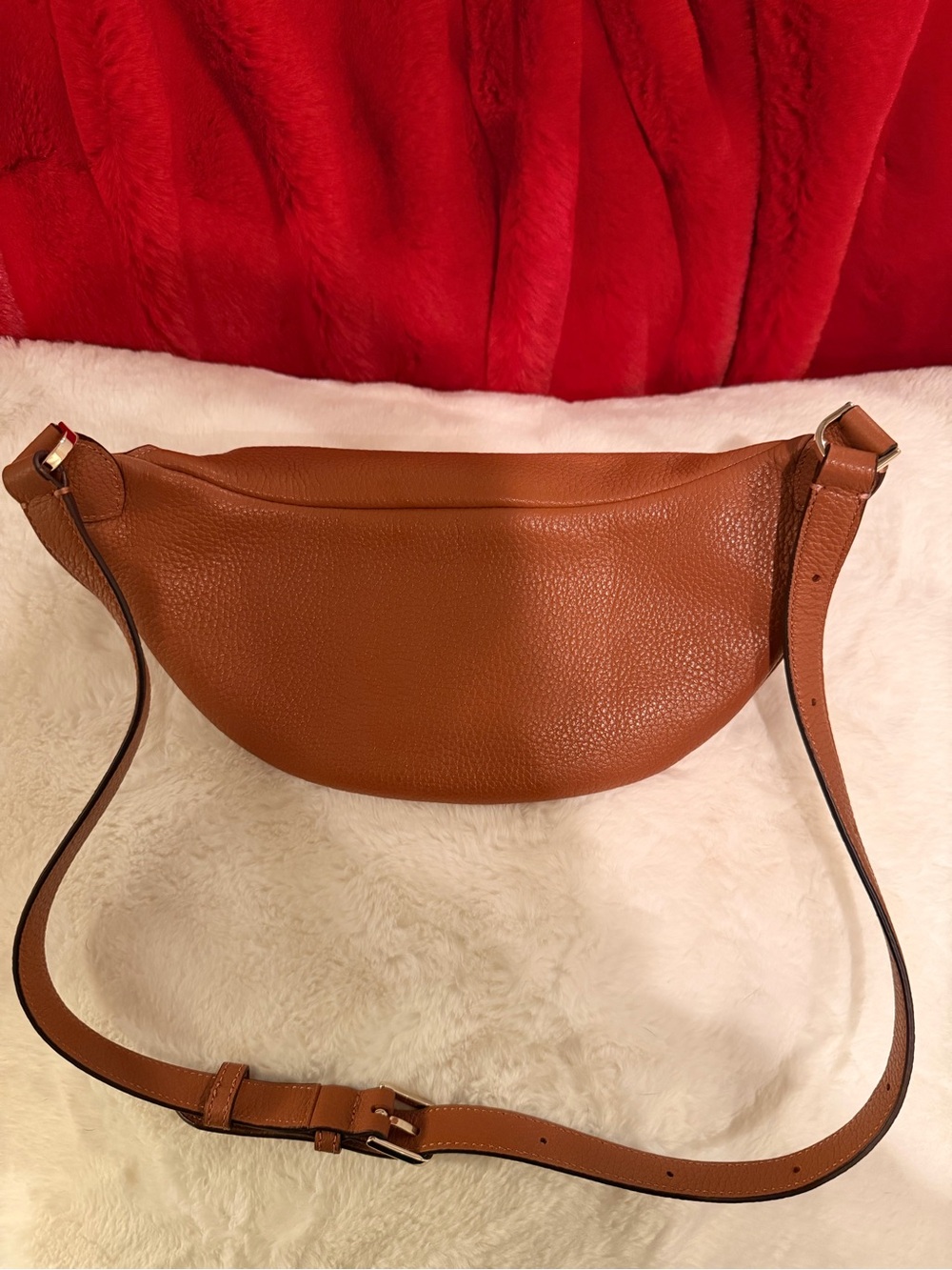 Kate Spade Cognac Pebbled Leather Crossbody Belt Bag w/ gold trim - Picture 8 of 9